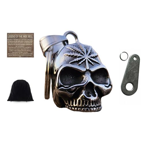 KMA Est. 2005 THE RIDE BELL Skull Weed Pot Leaf 3-D w/FREE HANGER Biker Good Luck Motorcycle Charm Original Keychain