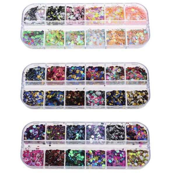 Create idea 3 Pack Multicolour Nail Glitter Paillettes Set Assorted Round Thin Shining Foils Flakes Art Supplies Decoration Manicure Make Up DIY Decals for Face Body Hair