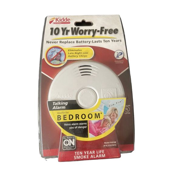 KIDDE 10 YR. WORRY FREE SMOKE ALARM BATTERY LASTS 10 YRS. Talking Alarm BEDROOM