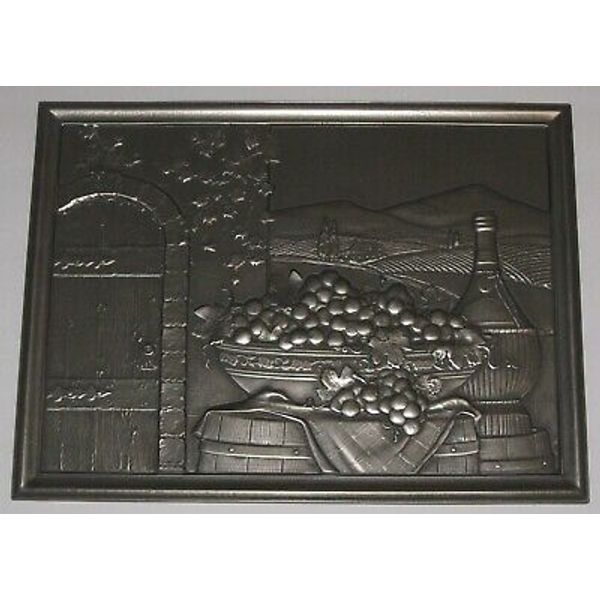 12"x16" Metal Pewter Resin Vineyard Deco Accent Wall Tile