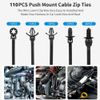 110pcs 5 Size Car Zip Ties Assorted Sizes Push Mount Cable Ties Self Locking 