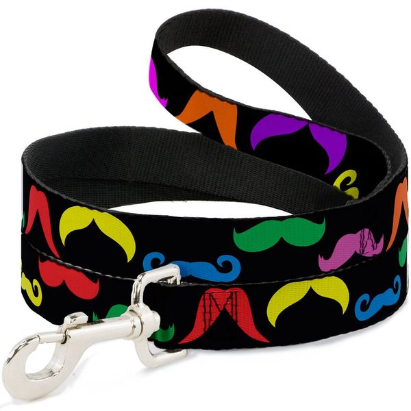 Dog Leash Mustaches Black Multi Color 4 Feet Long 0.5 Inch Wide