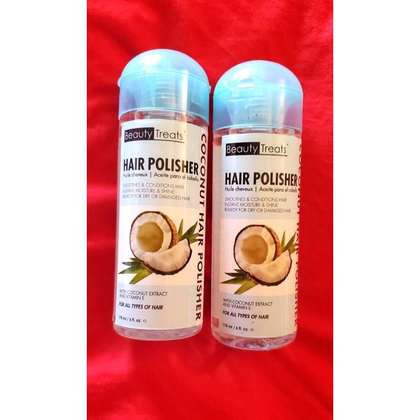 TWO PACK BEAUTY TREATS HAIR POLISHER/ COCONUT EXTRACT AND VITAMIN E 6 OZ EACH