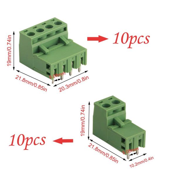 RUNCCI-YUN10 Paare 5.08mm Gerade 4-polig PCB Schraubklemme Anschluss Steckbare Typ+5,08 mm Pitch 2 Pins Plug-in Schraube PCB Terminal Block Stecker rechts Winkel(10 Paare)