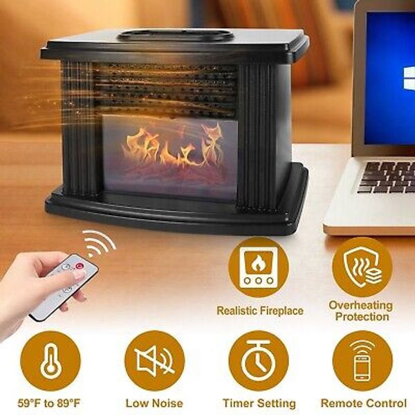 Electric Fireplace Heater Small Space Heater Thermostat Remote & Timer Control