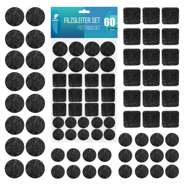 shinfly Felt Furniture Pads 60 Pcs, Floor Protector for Chair Leg, Self-Adhesive Pads for Furniture Feet, Anti-Scratches and Reduce Noise, Protect Your Hard Wood Floor