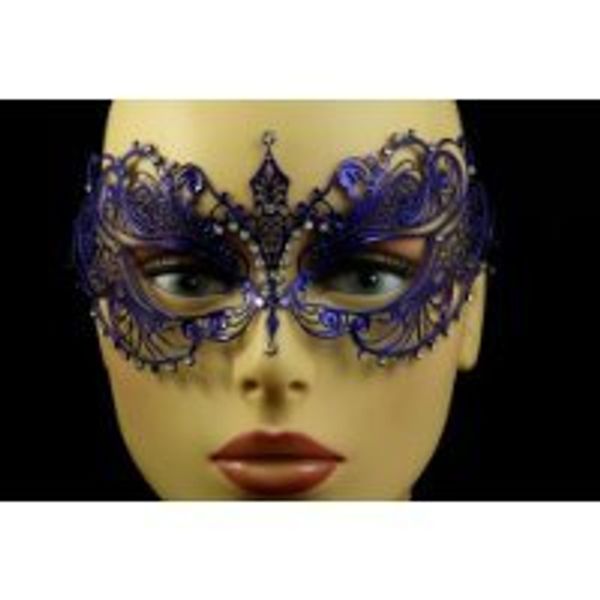 Laser Cut Venetian Halloween Masquerade Mask Costume Extravagant Inspire Design - Blue w/Rhinestones