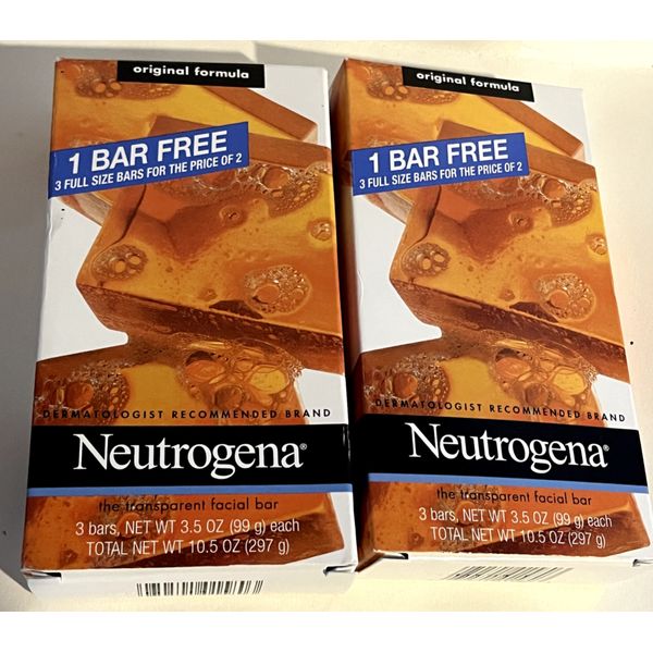 Neutrogena Transparent Facial Bar Soap  - 2pk of 3 bars -Original Formula New