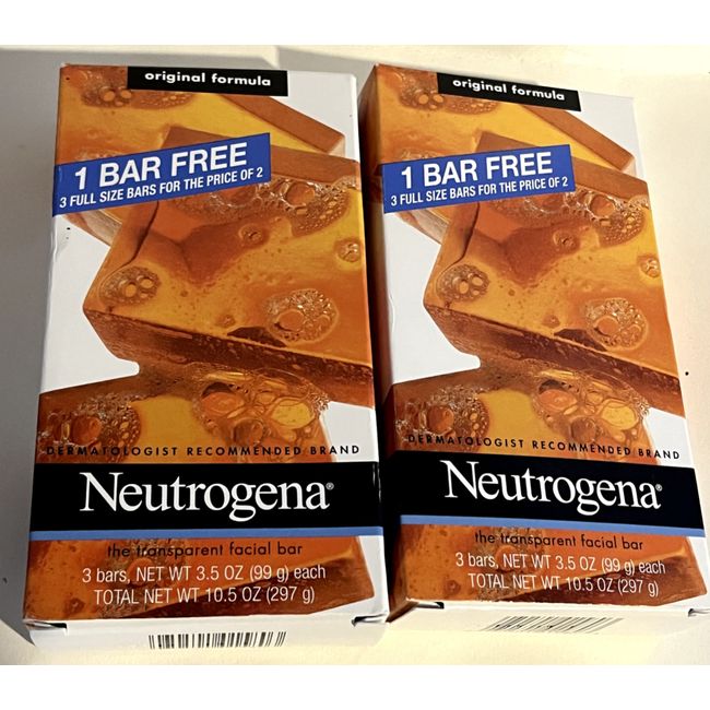 Neutrogena Transparent Facial Bar Soap  - 2pk of 3 bars -Original Formula New