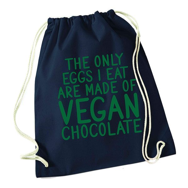 Flox Creative Navy Drawstring Bag Only Eggs I Eat Vegan Chocolate