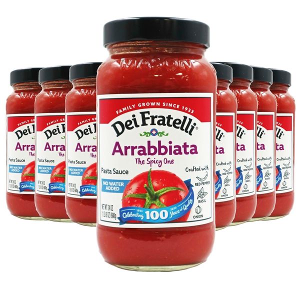 Dei Fratelli Arrabbiata Spicy Pasta Sauce –Vine-Ripened Tomatoes - No Water Added, Not from Tomato Paste – Non-GMO, Gluten-Free (24 oz. Jars, 8 pack)