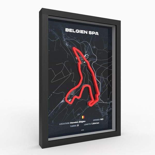 Spa-Francorchamps® 3D Poster in Wooden Frame I High-Quality 3D Print I Racetrack I Race Track Poster I Gift for Men or Motorsport Fans for Christmas, Birthday I Gift Idea Anniversary