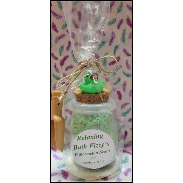 *NEW* Handmade 'Watermelon' Scented Bath Fizzy's W/Wood Scoop & Rubber Duck 7oz!