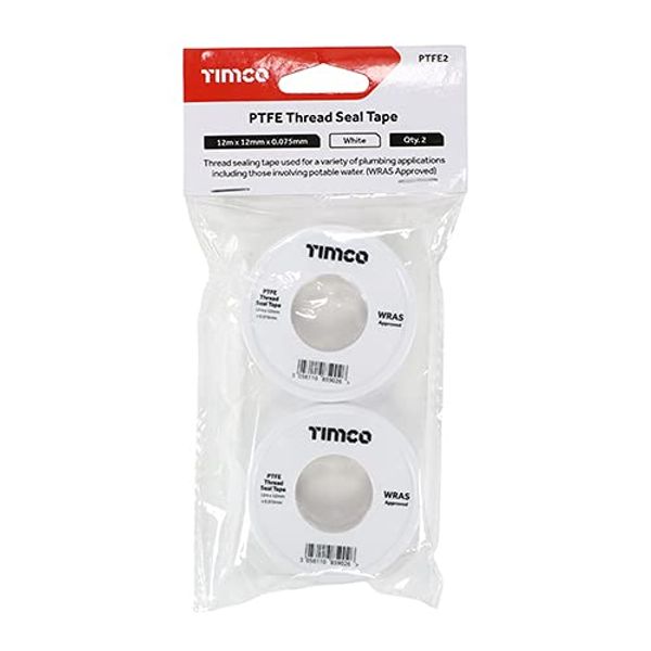 TIMCO PTFE Thread Seal Tape - Plumbing tape - 12m x 12mm - 2 rolls in a pack