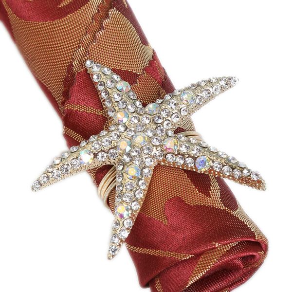 Joyindecor Crystal Starfish Napkin Rings - Set of 6 Rhinestone Coastal Nautical Napkin Ring Holders for Wedding Party, Beach/OceanTheme Dining Table Decoration Accessories