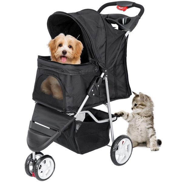 3 Wheels Travel Pet Stroller for Dogs and Cats Lightweight Foldable Stroller