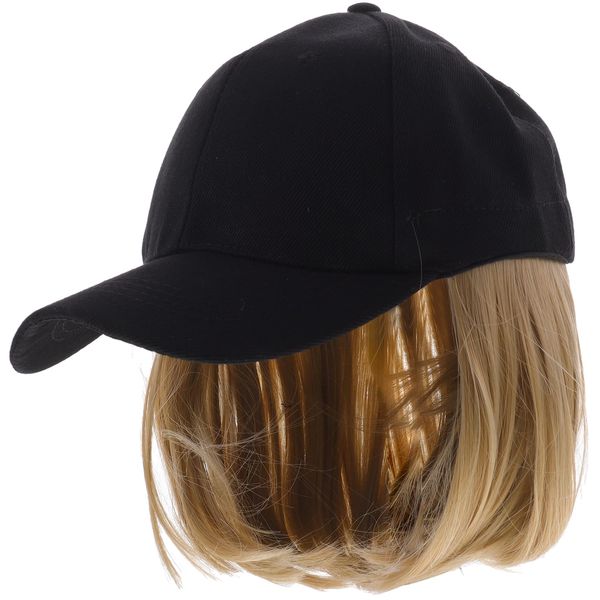 DOITOOL Canvas Hat Wig Straight Human Hair Wig Hats Has Short Straight Wig Hair Extension Hat Wig Caps for Women One-piece Hat Wig Miss One Piece Sun Visor High Temperature Wire