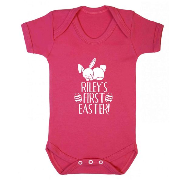 Flox Creative Baby Vest Personalised First Easter Dark Pink 12-18 Months
