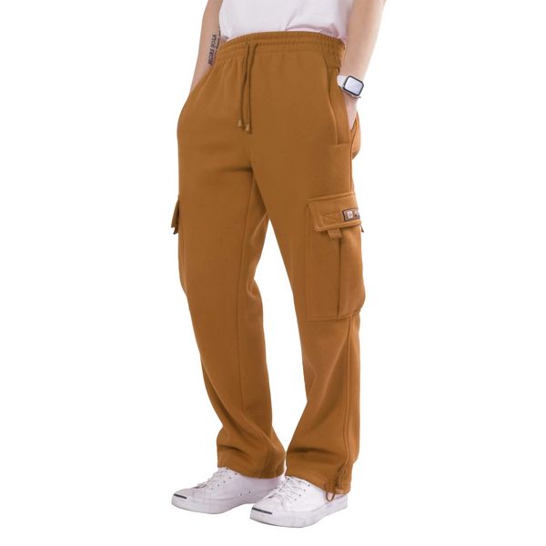 Men's Heavyweight Fleece Cargo Sweatpants with Pockets (Available in Plus Size) M Wheat