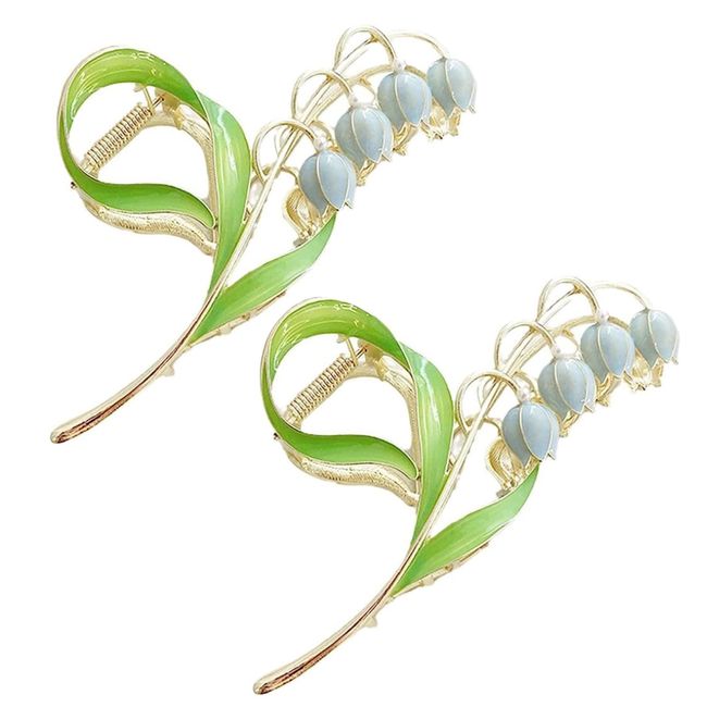 2pcs Lily of The Valley Flower Hair Clips, Lily Flower Jaw Orchid Hair Clamps,Flower Metal Hairpin, Clamp Hair Styling Hair Accessories for Thick Thin Hair, Women