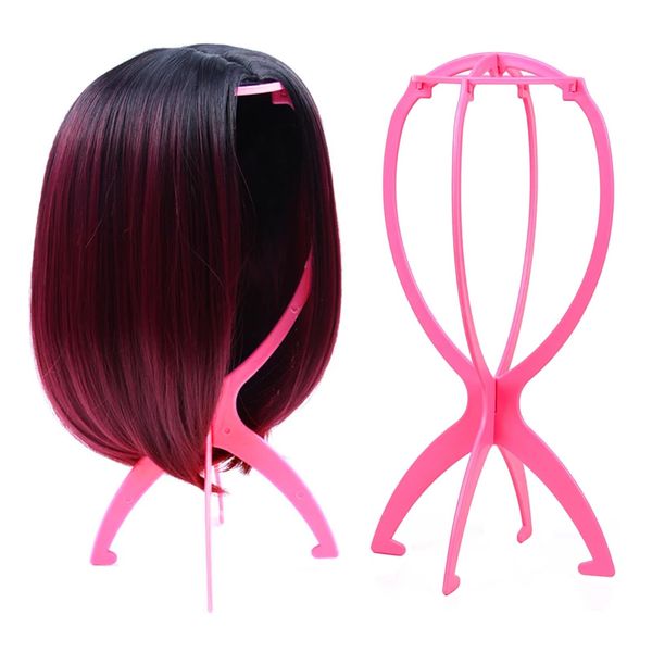 EOOCET Wig Stand, Portable Wig Holder Wig Head Stand for Multiple Wigs, Durable Display Stand Tool for Wig, Hat and Cosplay Mask, Travel Wig Stand, 2 Packs, Pink