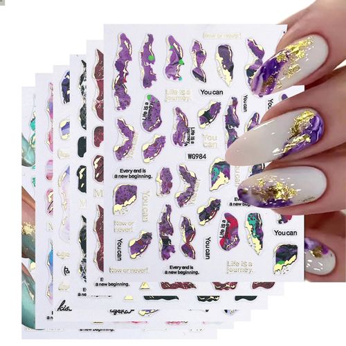 Kotkiddy Adesivi per unghie in marmo 3D, 6 colori, colore marmo, oro, autoadesivi, per nail art