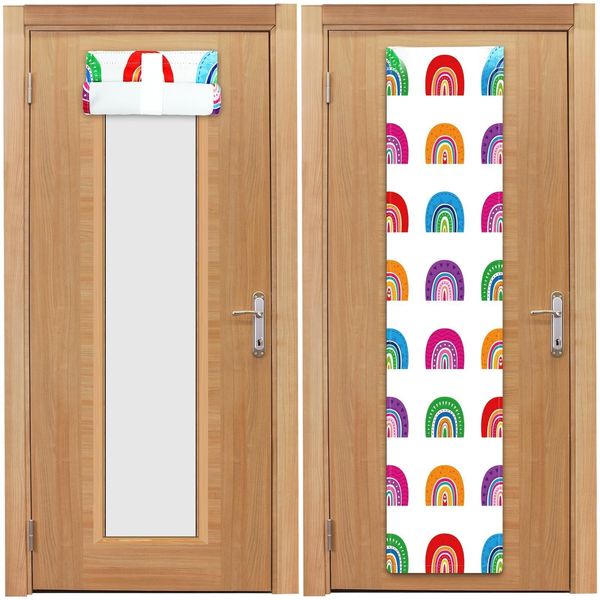 clothmile 2 Pcs Classroom Door Window Cover Rainbow Classroom Door Window Cover 8 X 36 Inches Blackout Lockdown Shades for Glass Doors Window Covering for Nursery Teacher Office Decor