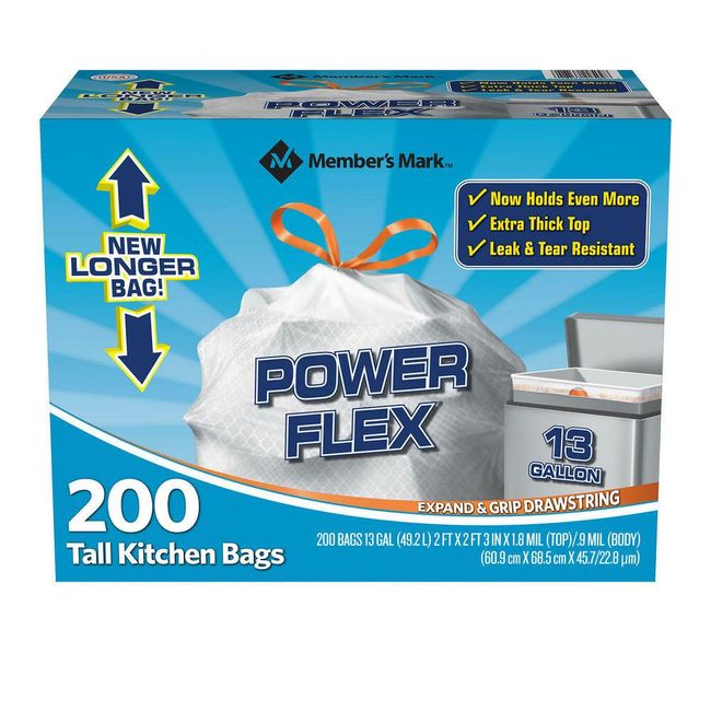 Power Flex Tall Kitchen Drawstring Trash Bags 13 gallon 200 count