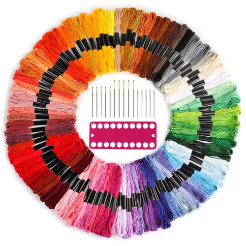 Dercuy Embroidery Thread,100 Skeins Multicolor Embroidery Floss, Embroidery String for Bracelet Making,Hand Sewing Needle for Embroidery