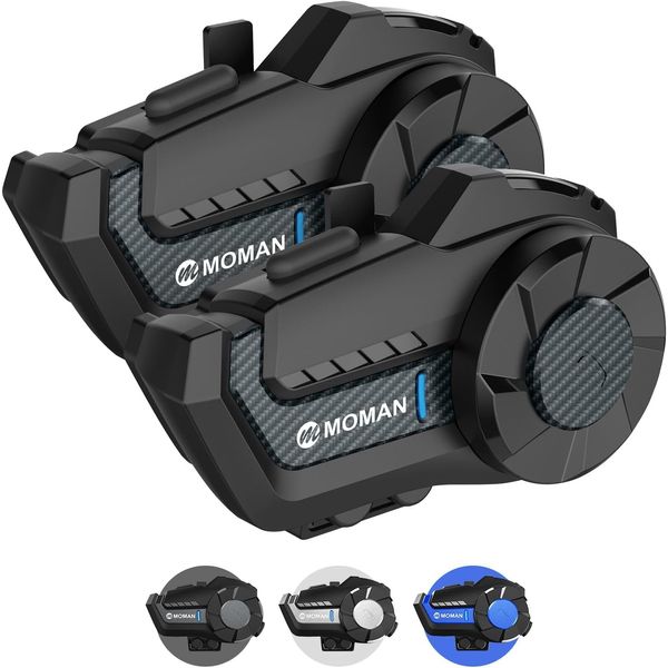 Moman Motorcycle Intercom, H2 Pro【2 Pack Carbon Fiber】 Motorbike Helmet Communication System up to 1000M with DSP&CVC Noise Cancellation FM Music Share, Motorcycle-Intercom-Headset-Helmet-Motorbike