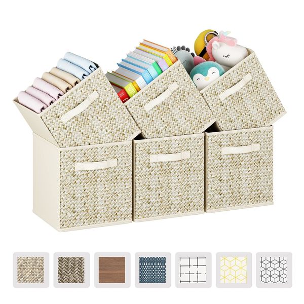 US 6Pcs Grey Fabric Storage Cubes w/ Handle Folding 11" Cube Storage Bins/Basket