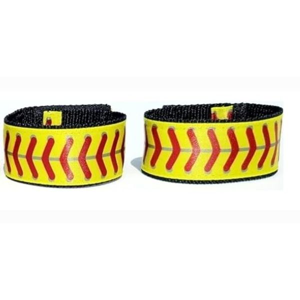 Fastpitch Softball Sleeve Scrunchies yellow with red stitching (Pair) Softball sleeve holders. sleeve straps. From the ORIGINAL USA inventor, over 8 million sold