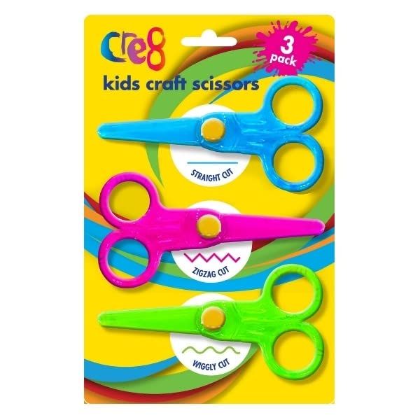 BG Kids Child-Safe Craft Scissors Wiggly Straight Zigzag Blades - Pack of 3