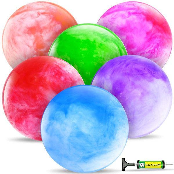 TURNMEON 6 Pack Beach Balls for Kids, Marbleized Rubber Inflatable Bouncy Balls Fun Playground Sensory Bouncy Toys Balls for Kid Adults Summer Beach Outdoor Indoor School