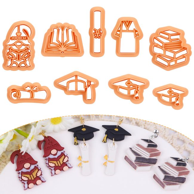 Puocaon School Polymer Clay Cutters - 9 Pcs Clay Cutters for Polymer Clay Earrings Making, Mortarboard Clay Cutters for Jewelry, Square Academic Cap Degreee Uniform Polymer Clay Jewelry Cutters