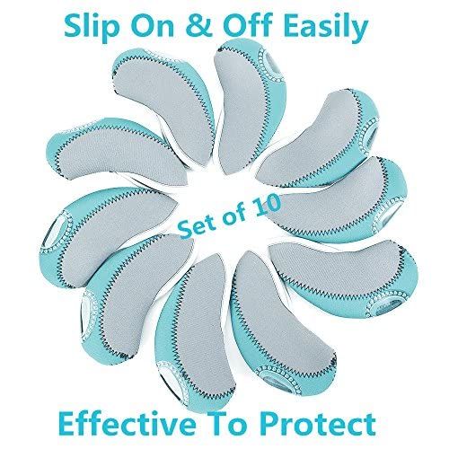 Neoprene Golf Club Irons Head Covers Ball Head Protective Cover Fashionable Useful Headcover 7 Colors Set of 10 (Gray+Light Blue) Callaway Teal