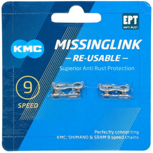 KMC CL566R 9SPEED Missing Link EPT 2 Pair Set KMC-CL566REPT2 Silver Medium