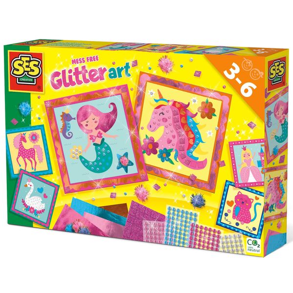 SES Creative: Mess-Free Glitter Art Set - 336 Shiny Foil Diamond & Glitter Foam Stickers, Sticker Cards & Pom Poms, DIY Crafts Kit, Toy Kids Ages 3+