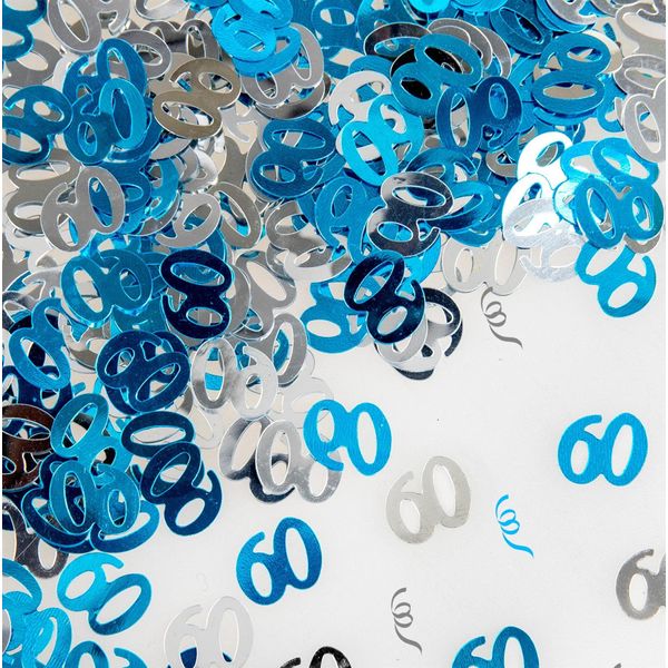 SHATCHI 28g Blue & Silver 60th Birthday Confetti Foil Metallic Glitz Table Scatter Sprinkles Age Bday Party Decorations, 12mm