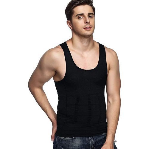Odoland Mens 5 Pack Body Shaper Slimming Tummy Vest Thermal Compression Shirt Tank Top Shapewear, Black/Black/Black/Black/Black, XL