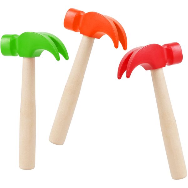 Fowecelt 3 Pack Wooden Hammer Toys Simulation Hammers Maintenance Tools Educational Toys for Kids Birthday Party Games Supplies