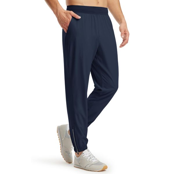 Libin Herren Jogginghose Trainingshose Lang Leichte Laufhose Sporthose Schnelltrockende Freizeithose Gym Trackpants Jogging Hose mit Reißverschlus, Marineblau S