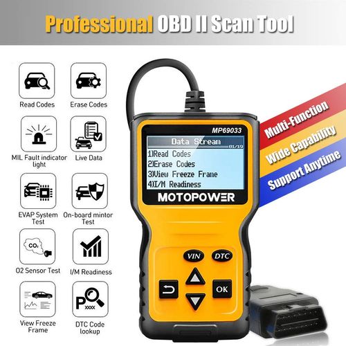 MOTOPOWER MP69033 Car OBD2 Scanner Code Reader Engine Fault Scanner CAN Diagnostic Scan Tool for All OBD II Protocol Cars Since 1996, Yellow
