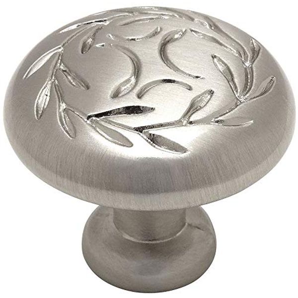 Cosmas 10 Pack 464SN Satin Nickel Leaf Cabinet Hardware Round Knob - 1-1/4" Inch Diameter