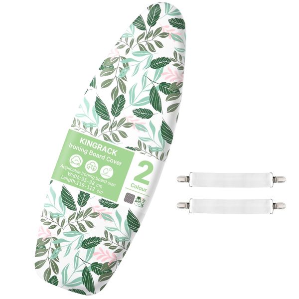 KINGRACK Ironing Board Cover with Extra Thick 7mm Padding, 100% Cotton Covers Easy-Fit for Protecting Ironing Board Size Up to 122 x 38cm - Green