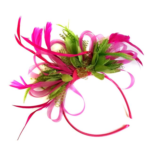 Caprilite Fashion Fuchsia and Green Feather Hair Fascinator Headband Wedding and Royal Ascot Races Ladies