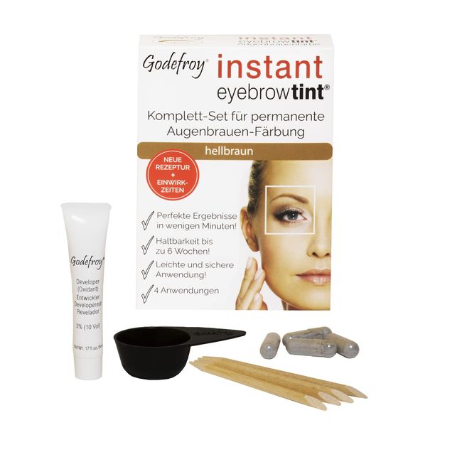 Godefroy Instant Eyebrow Tint, Augenbrauenfarbe EU-Rezeptur, Färbeset Hellbraun, 1-er Pack (1x 4 Stück)