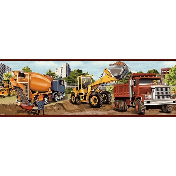 Wallpaper Border Bright Construction Trucks Heavy Machinery