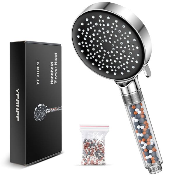 High pressure shower head with filter - YEAUPE Handheld Powerful Flow Beaded Showerheads Filter Pressure Boost Water Saving 6 Modes Hard Water Showerheads Low Water Pressure Showerheads