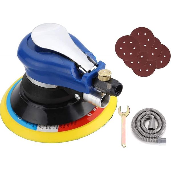 BALLSHOP Air Random Orbital Sander 6" 150MM 10000RPM Random Orbital Palm Sander Pneumatic Palm Sander with Vacuum Hose 6 Sandpaper for Grinding Car Metal Wood Wax Work